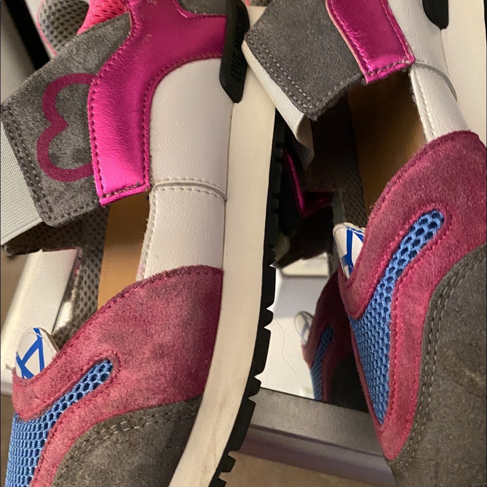 Love Moschino  fuchsia silver suede sneakers 38